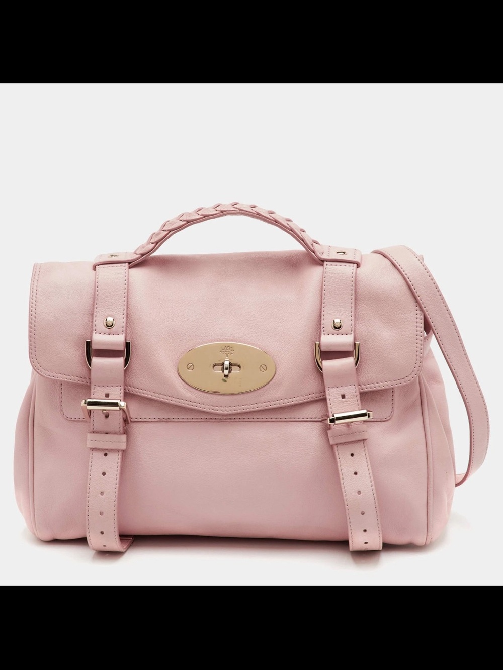 Mulberry Pink Braided-Handle Satchel with Gold Turn-Lock